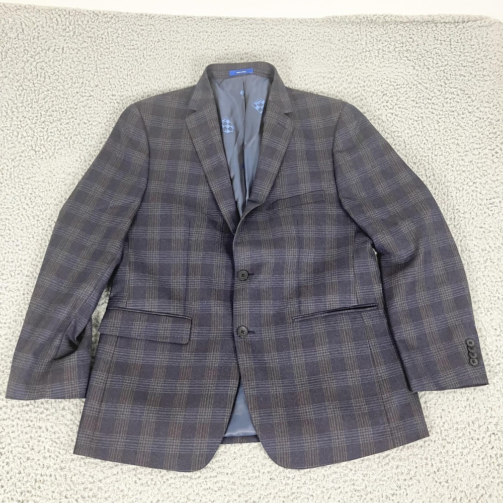 Vince Camuto Sport Coat Mens 40S Gray Plaid‎ 100% Wool Modern Two Button Blazer